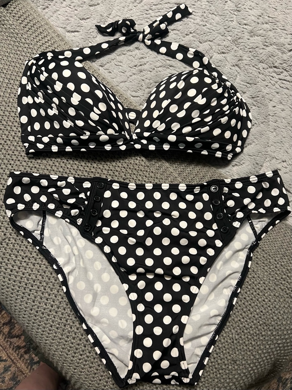 VENUS Black & White Polka Dot Halter Bikini Set